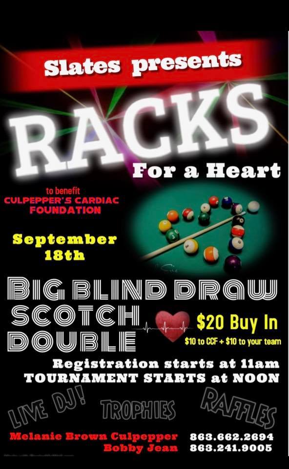Racks for A Heart Pool Tourney Being Hosted This Saturday at Slates 8 Billiards