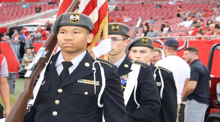 Lake Wales High School JROTC Color Guard Performs at Tampa Bay Buccaneers NFL Game