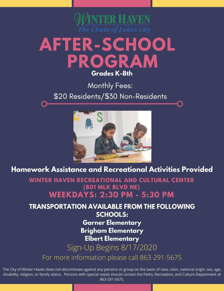 After School Program To Be Held at Winter Haven Recreation & Cultural Center-FULL