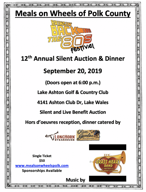 2019 12th Annual Meals on Wheels Auction & Dinner Fundraiser “Bringin’ Back the 80’s”