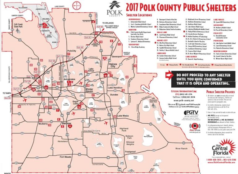 Map & Information Regarding Polk County Shelters For Hurricane Irma