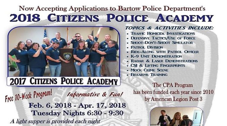 Bartow Police Department is Now Accepting Applications for 2018 Citizens Police Academy