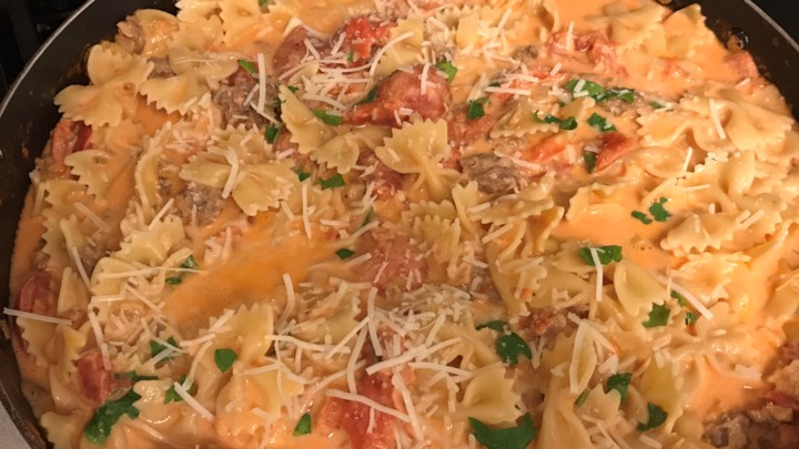 Cooking on The Ridge: Bow Ties with Sausage, Tomatoes and Cream