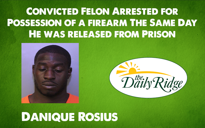 Convicted Felon Arrested For Posession of A Firearm the Same Day He Was Released From Prison