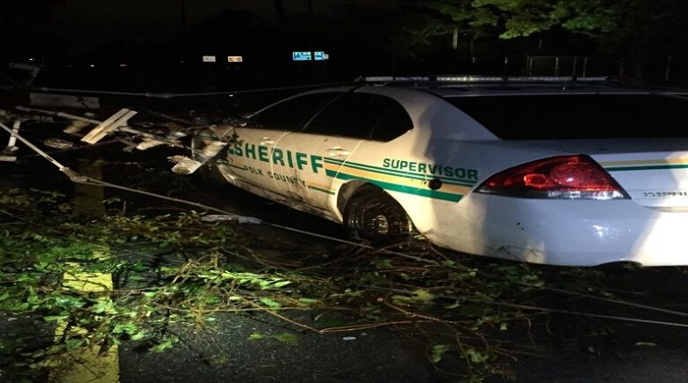 Utility Pole Falls On Sheriff’s Deputy and Paramedic Vehicle During Hurricane Irma