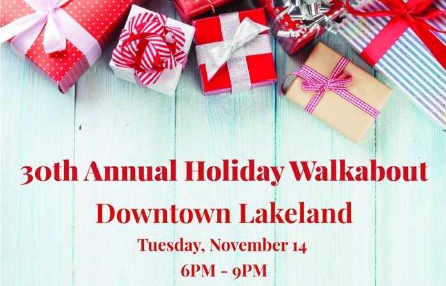 Holiday Walkabout Tonight from 6PM to 9PM Downtown Lakeland