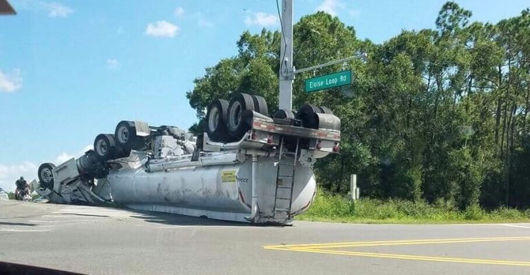 Semi Tractor Trailer Flipped Over After Accident In Eloise