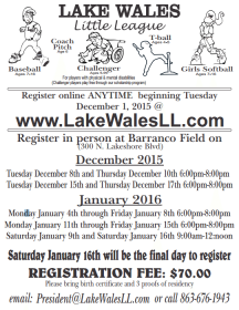 Last Week to Register for Lake Wales Little League