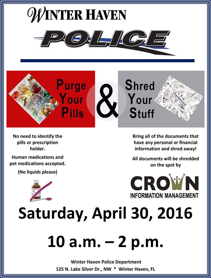 Purge Your Pills & Shred Your Stuff – This Saturday!!