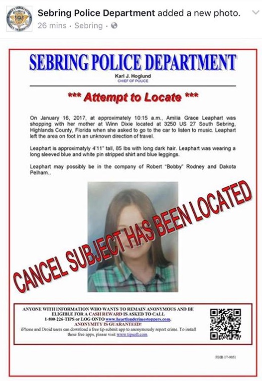 Sebring Police Attempting to Locate Missing Girl