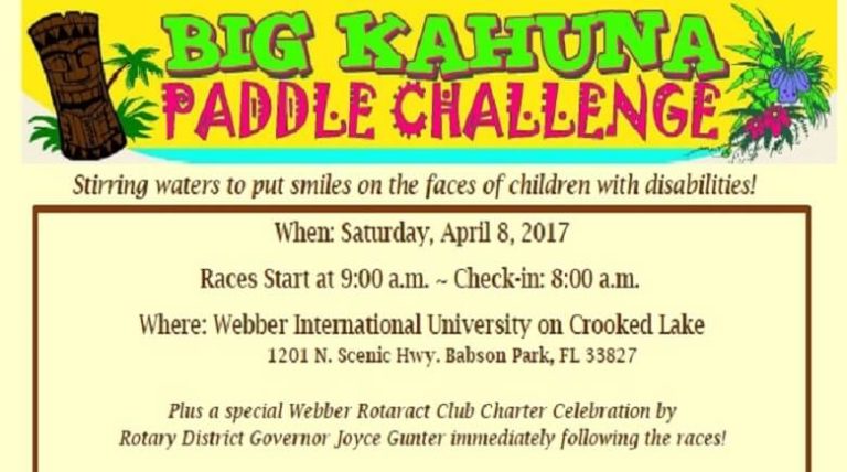 Webber Rotaract Club is Hosting a Big Kahuna Paddle Challenge on The Shores of Crooked Lake April 8th
