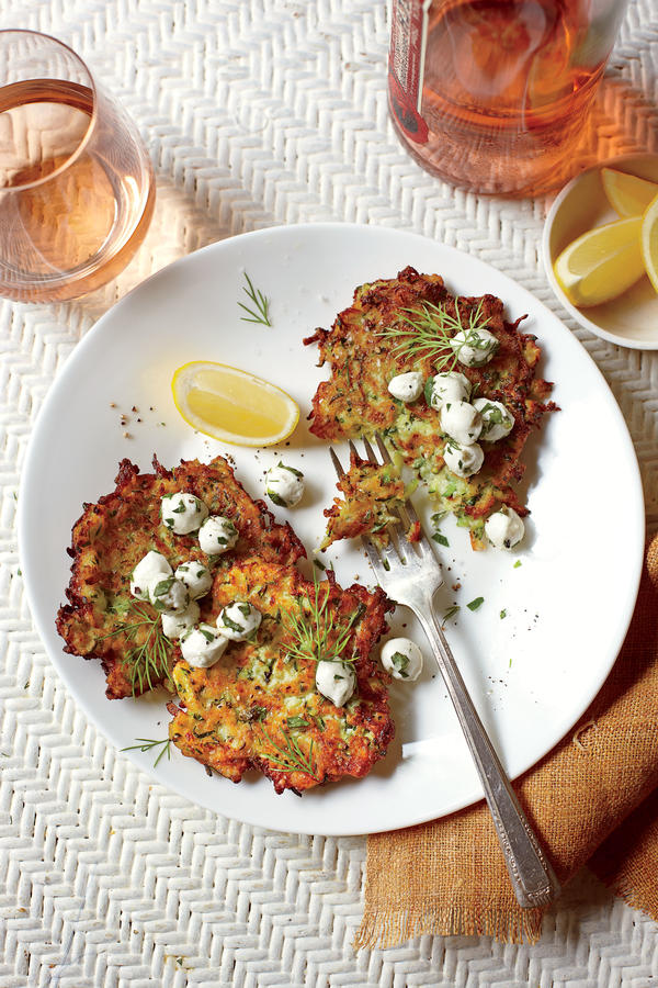 Cooking on the Ridge:  Zucchini Fritters with Herb-and-Mozzarella Salad