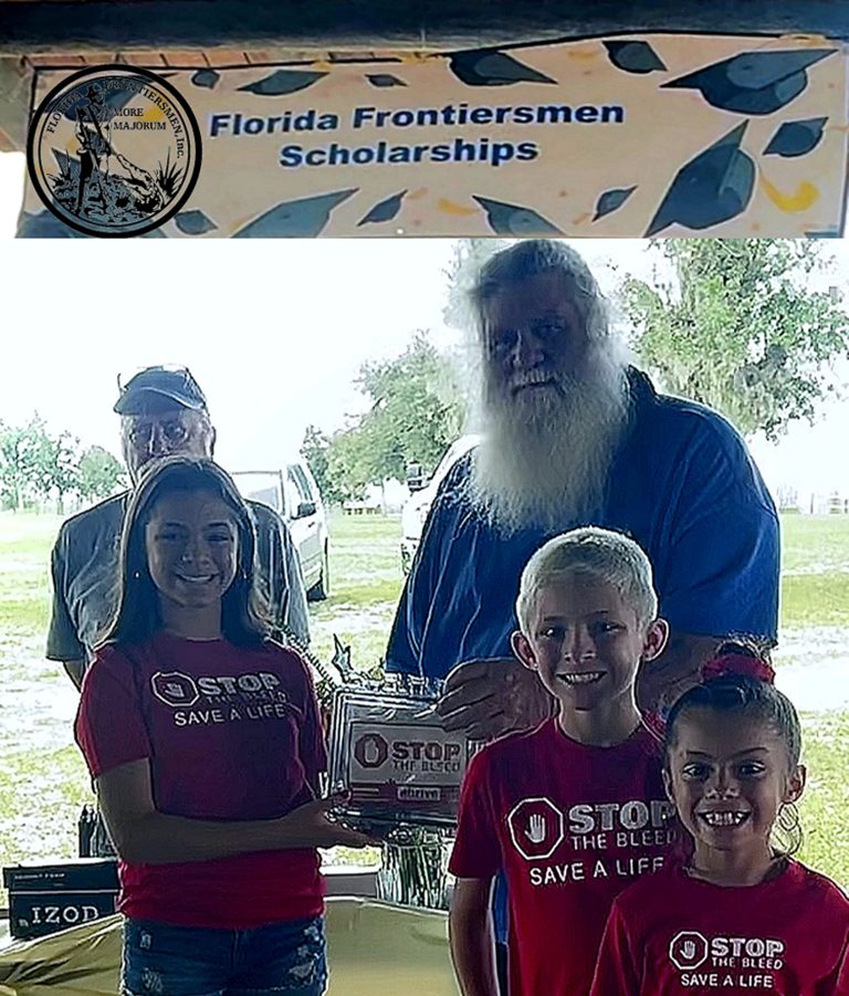 Donation Made – Florida Frontiersmen’s Chief Range Officer Joe Noto receives a STOP THE BLEED kit donated by In-Gauge of Polk County.