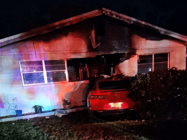 Car Catches Fire After Crashing In Haines City Home