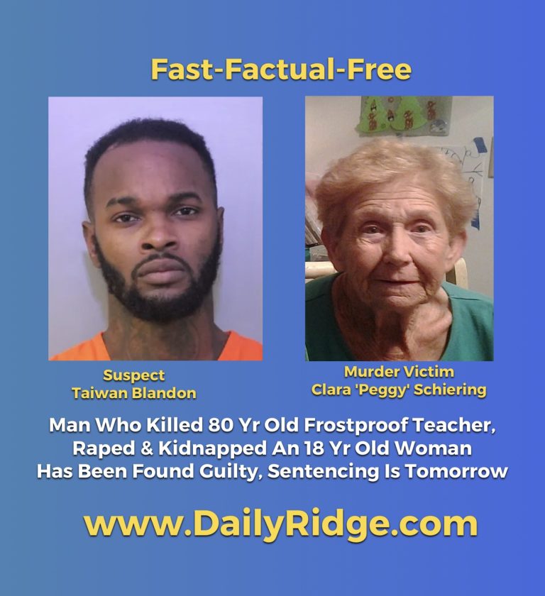 Man Who Killed 80 Yr Old Frostproof Teacher, Raped & Kidnapped An 18 Yr Old Woman Has Been Found Guilty & Sentencing Is Tomorrow