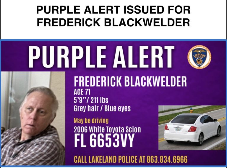 LAKELAND POLICE PURPLE ALERT ISSUED FOR FREDERICK BLACKWELDER
