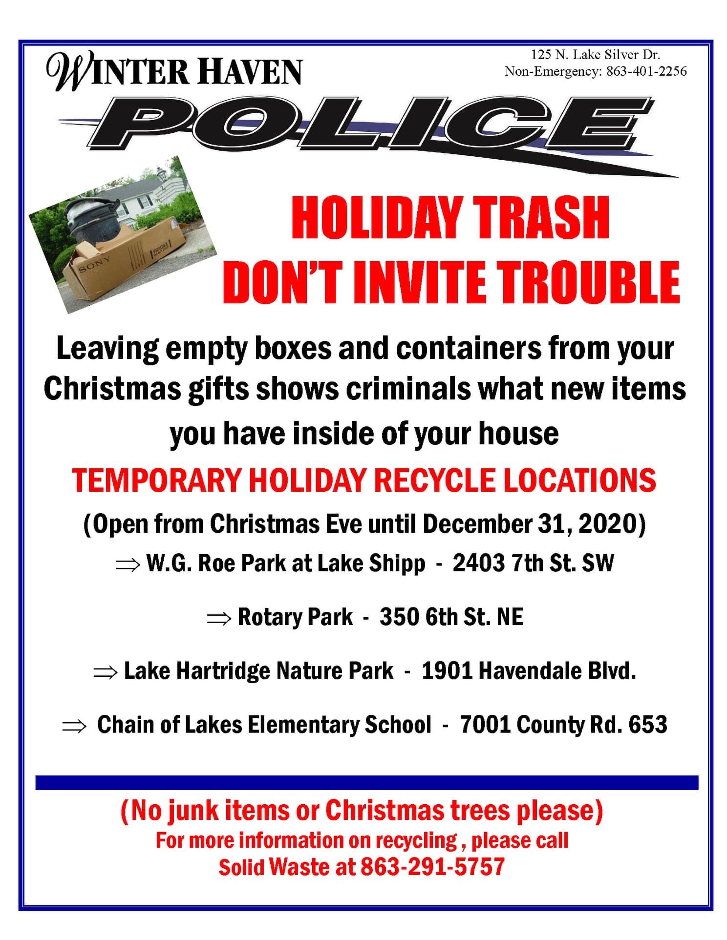 Polk County Trash Pickup Christmas 2022 Temporary Recycling Locations For The Holidays | Dailyridge.com